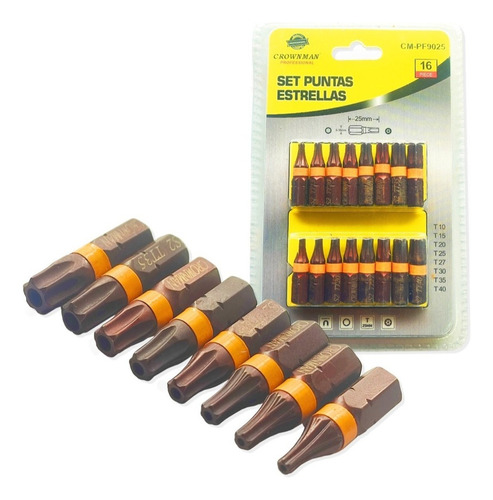 16 Puntas Destornillador Magneticas 25mm Torx Con Orificio