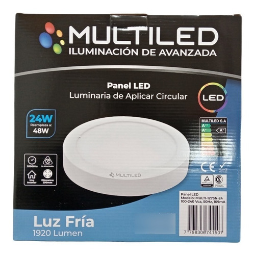 Plafon Led Panel 24w Fria Aplicar Redondo 28,5cm Multiled