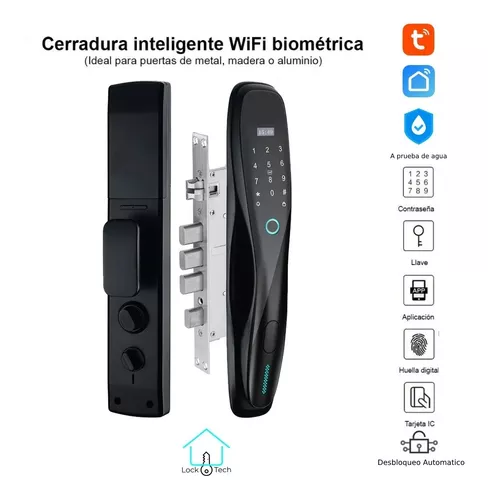 Cerradura de puerta inteligente electrónica WiFi biométrica huella digital  remoto sin llave desbloqueo bloqueo frontal Bluetooth contraseña hogar