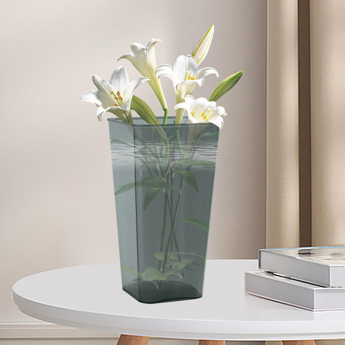 Florero Acrílico, Cubo De Flores, Alto, Gris L