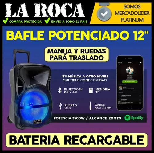 Bafle Potenciado 12 3500w Bluetooth Usb Sd Bateria Led Cuota