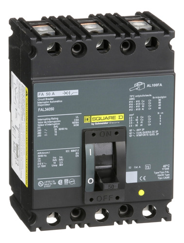 Fal34050 Circuit Breaker, Fa, 480v, 50a, 3 Pole