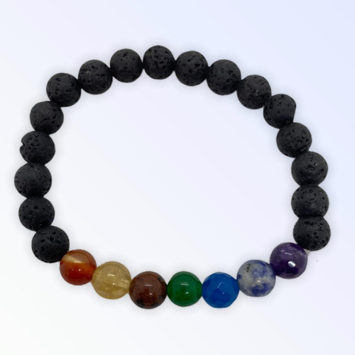 Pulseira 7 Chakras Pedras Coloridas E Pedras Vulcanicas