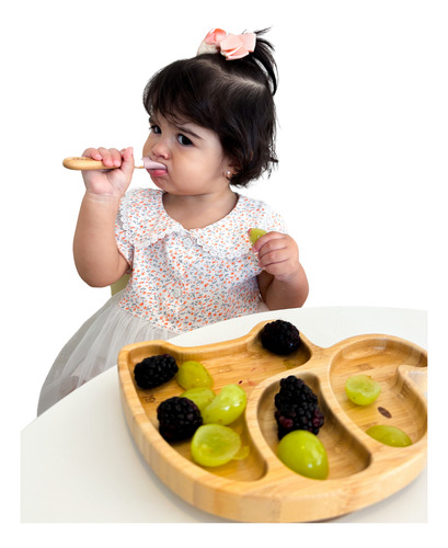 Colher De Bebê Silicone Atóxico E Bambu Orgânico Rosa