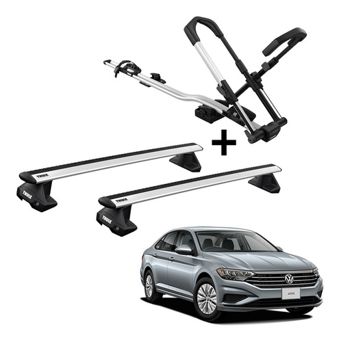 Rack Teto Thule Evo Wingbar + 1 Suporte Thule 599 Jetta 2019