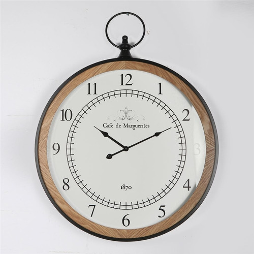 Reloj De Pared Mdf Aguja 58 Cm Ø X 6 Cm Espesor Cafe De Marg