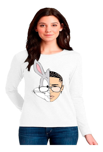 Polera Manga Larga 100% Algodón Diseño Bad Bunny Bugs C-103