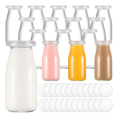 Set 12 Mini Botellas De Vidrio Leche Con Tapa Trasparente