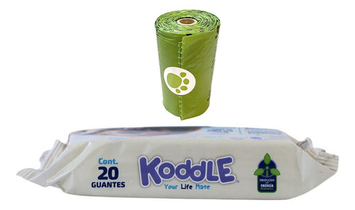 Guante Koddle P/mascotas Todos Los Tamaños + Bolsas P/heces Blanco