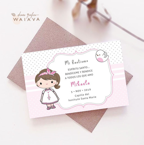 Imagen 7 de 10 de Estampitas Bautismo Tarjetas Estampas Nenas Horizontal X 3u