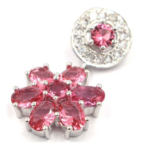Dije De Flor Con Turmalinas Rosa En Plata Laminada