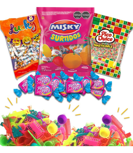 Kit Golosinas 100 + 100 Juguetes Para Piñatas Cumpleaños