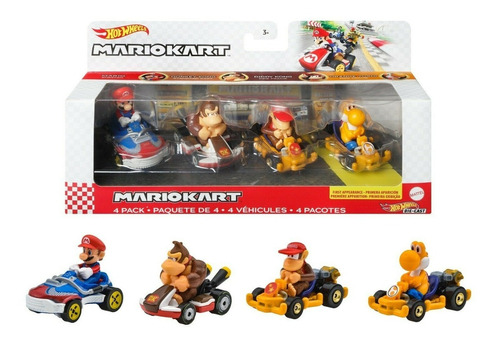 Hot Wheels Mario Kart Pack Mario, Donkey Kong, Diddy Kong