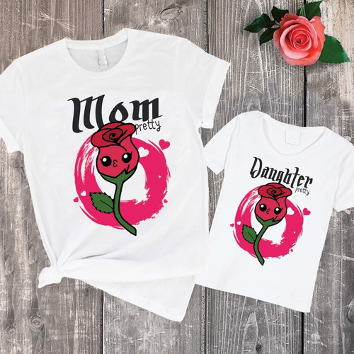 Combo Remera Madre E Hija Combinadas Mamá Rosa Mujer Nena