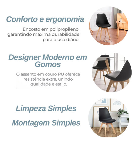 Conjunto Mesa Eiffel 100cm Mdf Tx 04 Cadeiras Leda Saarinen