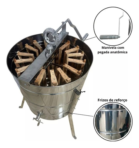Centrifuga Extratora Mel Manual Inox 28/8 Quadros Apicultura