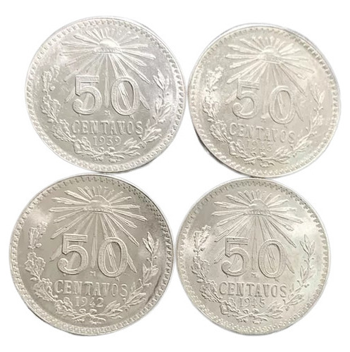 Lote 4 Monedas De Plata 0720 50 Cent Fechas 1939 42 43 45