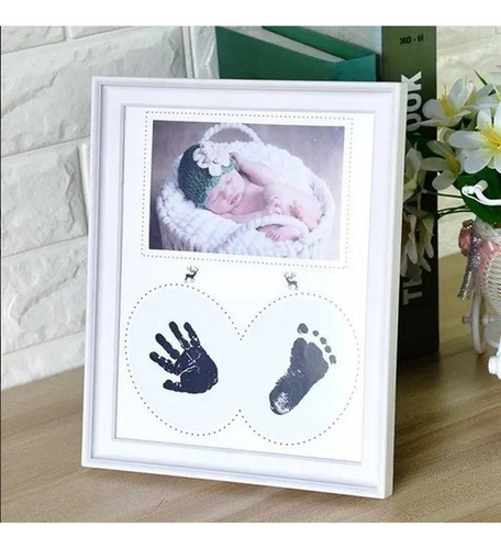 Porta Retrato Bebe Azul Rosa E Branco/carimbo Para Mãos E Pé