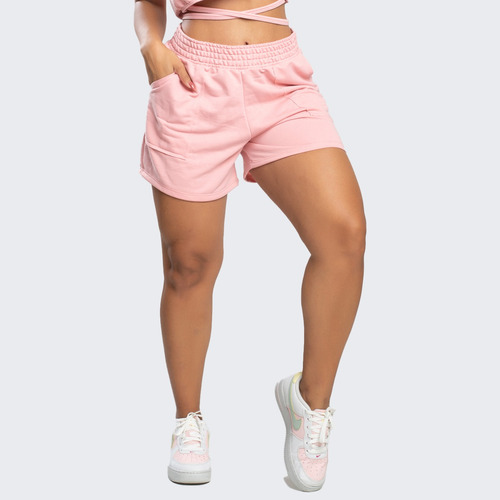 Short Curto Bermuda Feminina Moletinho Cintura Alta Bolso