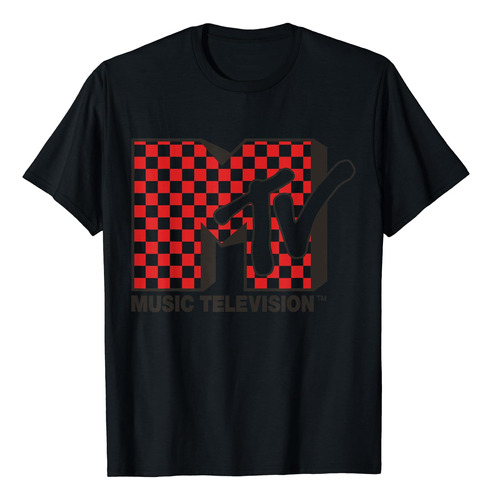 Logotipo De Mtv Con Camiseta Con Estampado De Cuadros Rojos