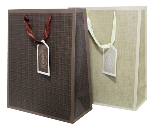Imagem 3 de 3 de Sacolas Para Presentes Decoradas Kraft Riscas Com 12