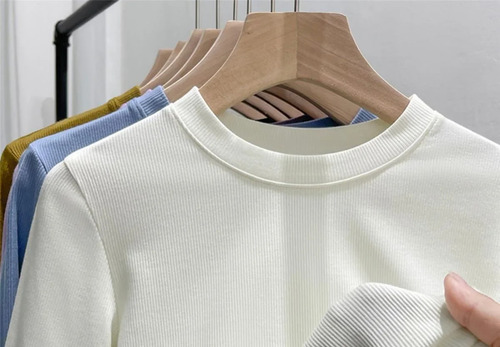 Camiseta De Algodón De Media Manga Con Cuello Acanalado Para