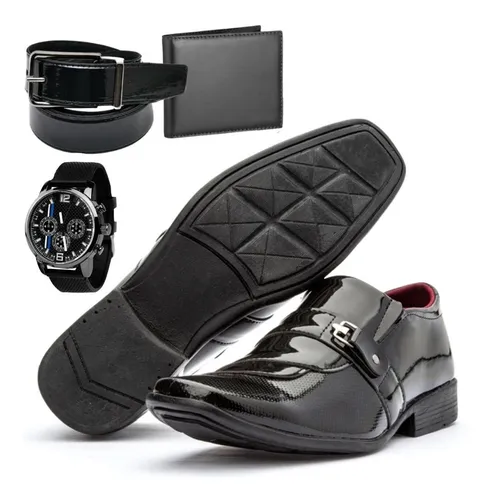 Kit Sapato Social Masculino Com Carteira Cinto E Relógio