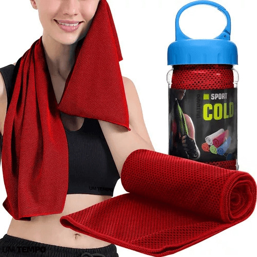 2 Toalhas Rosto Microfibra Refrescante Fitness Seca Rápido Cor Vermelho