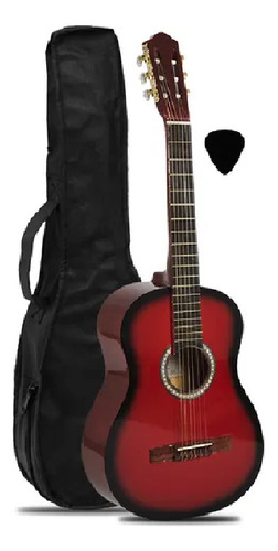Guitarra Criolla Clasica Calidad Superior Funda Pua Color Rojo 4/4 Grande Orientación Diestro Unplugged Music