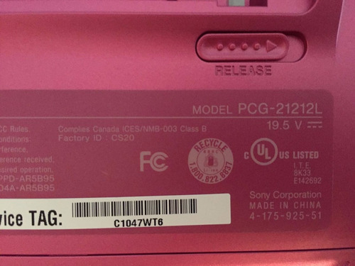 Notebook Sony Vaio Pink - Pcg-2121l - Usado