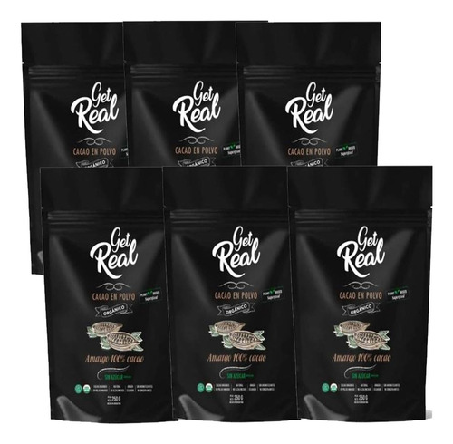 Cacao Amargo 100% En Polvo Organico Get Real Pack 6 X 250grm