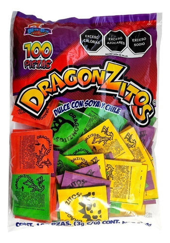 Dragonzitos Dulce Con Soya Y Chile Bolsa Con 100 Piezas 
