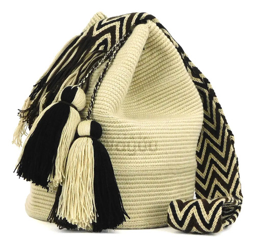 Mochila Wayuu Unicolor Beige Grande Original