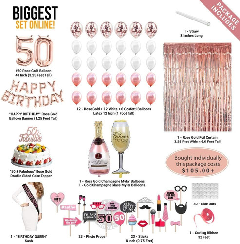 Imagen 2 de 6 de Decoraciones De Cumpleaños, Dorado Rosa Con Cortinas Platea