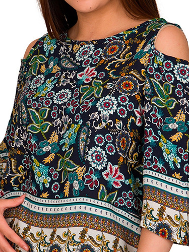 Blusa Moda Mujer Estampado Flores Hombros Descubiertos M724