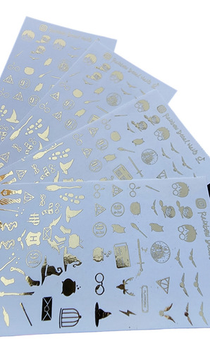 Stickers Uñas Tatto Harry Potter 6 Planillas Dorado Metalico