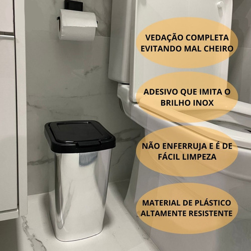 Kit 2 Lixeira 9 Litros Tampa Click Label Cesto Metalizado