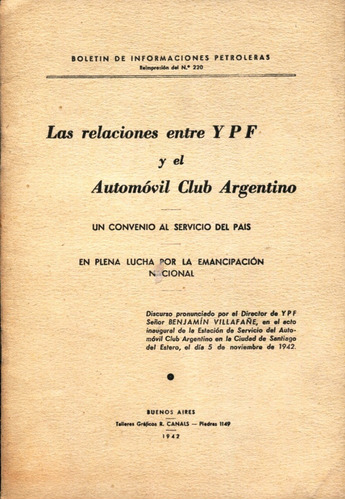 Relaciones Entre Ypf Y Aca, Convenio 1942