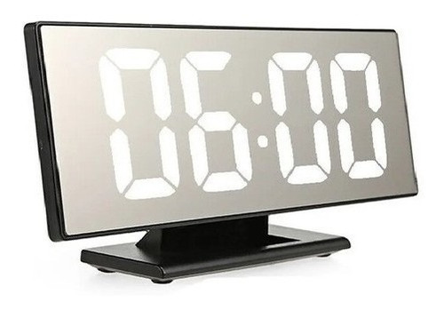Relógio De Mesa Led Digital Espelhado Preto C/ Branco