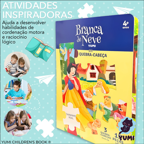 Livro : Branca De Neve E Os 7 Anões | Leitura Ilustrada Para Crianças Clássicos Com Quebra-cabeças - Capa E Folhas Duras