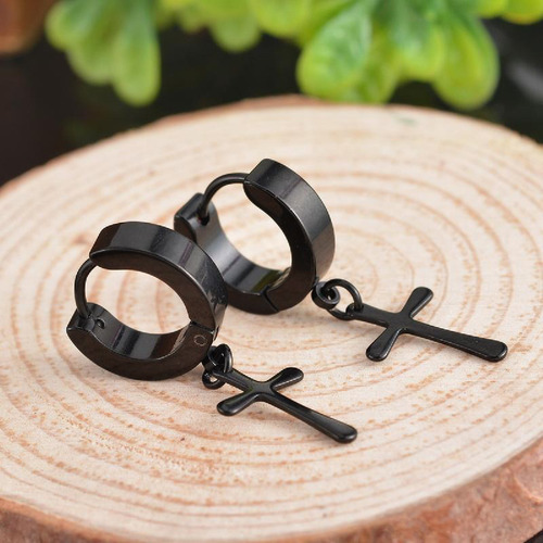 Aros Colgantes Cruz De Acero Inoxidable Set X 2 Unidades