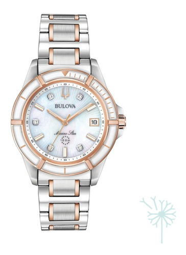 98p187 Reloj Bulova Marine Star Diamante Dama Plat/rosado