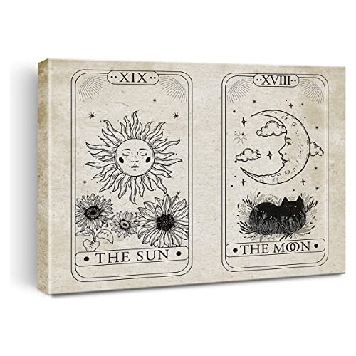 Arte De Pared De Tarot Enmarcado  El Sol Y Luna , Impre...