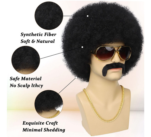 Set De Peluca Tereshar 70s Afro Para Hombre Y Accesorios, Co