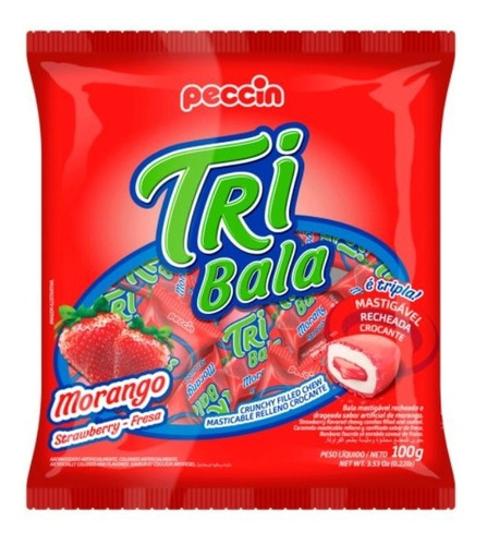 Pacote Bala Tribala Morango 100g - Peccin