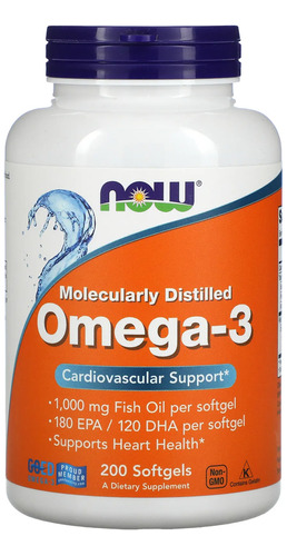 Ômega-3 Molecularmente Destilados Now Foods 200softgels Sabor Sem sabor