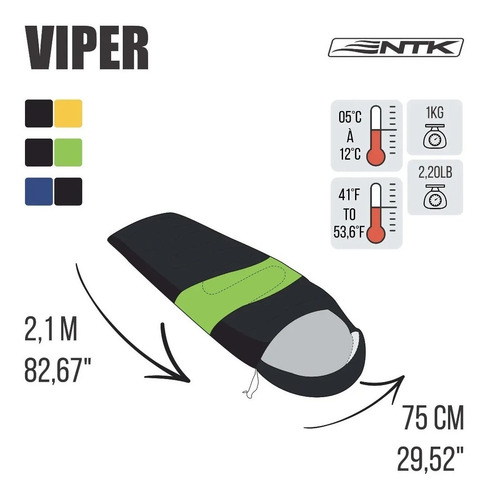 Saco De Dormir C/ Capus Viper 5ºc A 12ºc - Nautika + Sacola