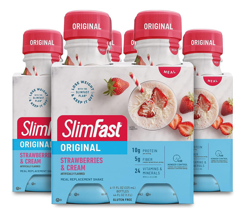 Slimfast - Batido De Reemplazo De Comidas, Fresas Y Crema Or