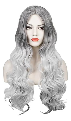Silver Wigs Women Halloween Costume Wavy Cosplay Ombre Gray