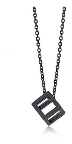 Collar Hombre De Lujo Dije Cubo Negro Cadena Minimalista